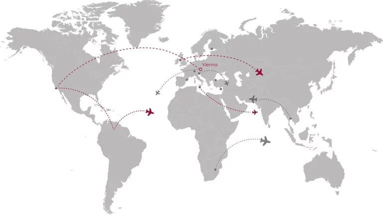 Map of Avcon Jet Offices over the world with the headquarter in Vienna.