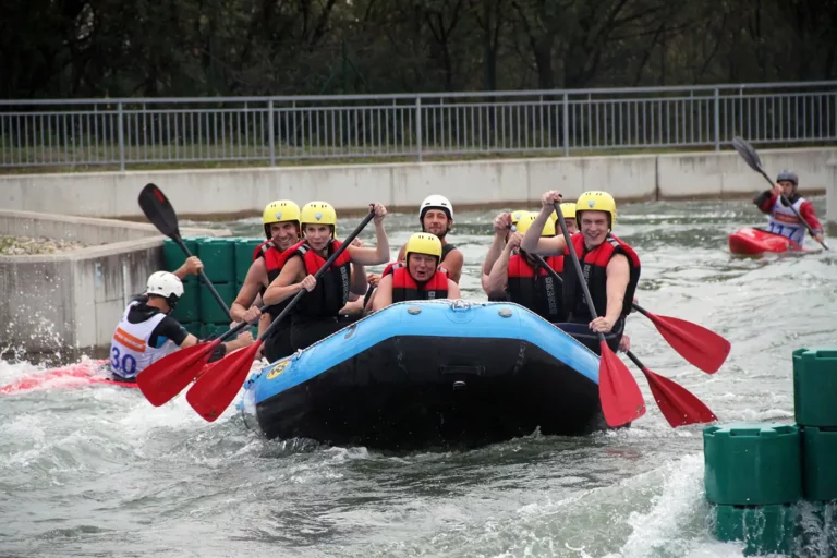 Avcon Jet's employees enjoying the benefit of a rafting team event.