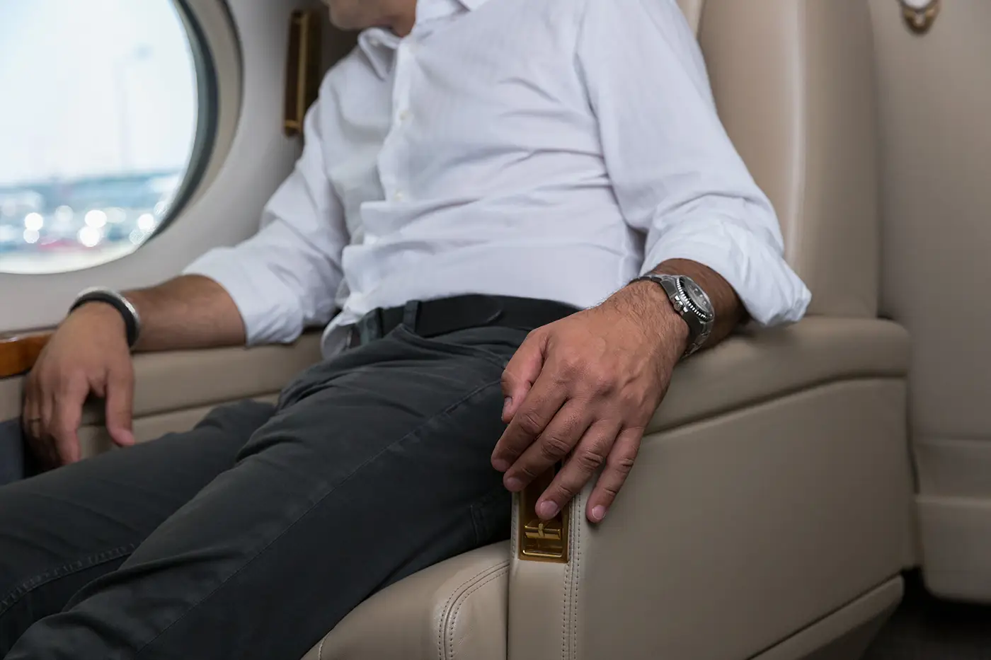 A businessman enjoying a private travel oppertunity